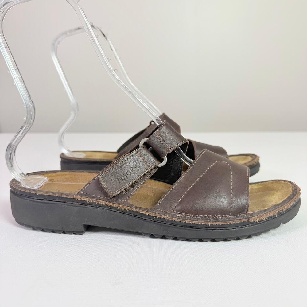 Naot Brown Leather Slide On Double Strap Sandals Women's 42 Adjustable Comfort